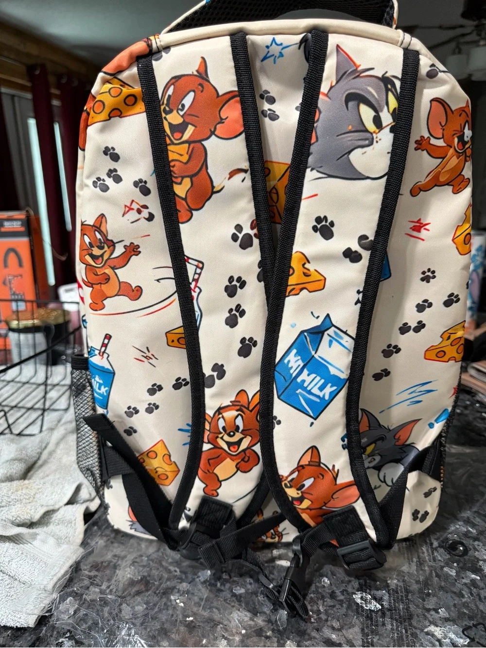 Tom & Jerry Cartoon Print Backpack - Cream Background